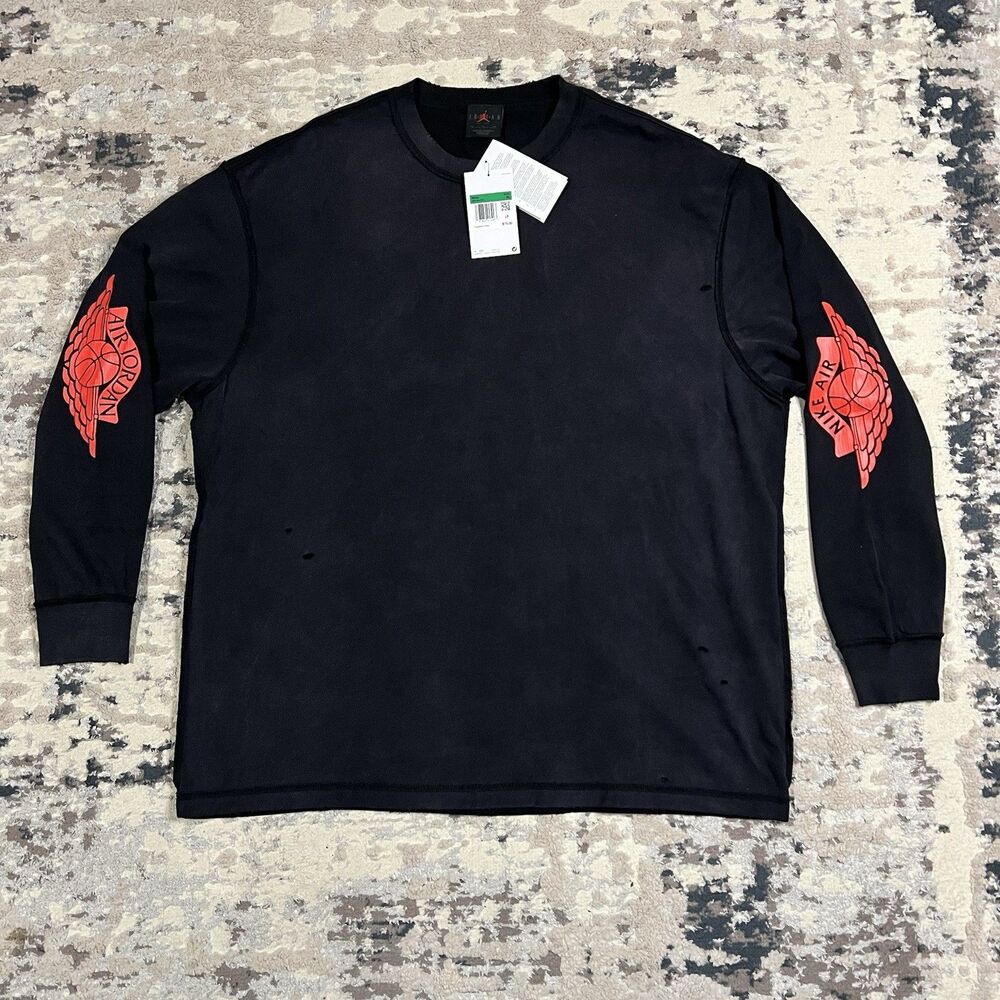NWT Nike Air Jordan Air Distressed Long Sleeve Shirt IB3134-010 Mens Sz XL New